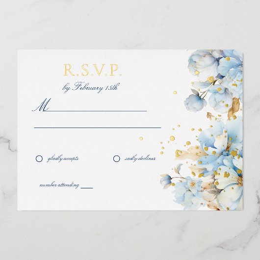 ダスティブルーの花嫁RSVP 箔招待状 (正面)