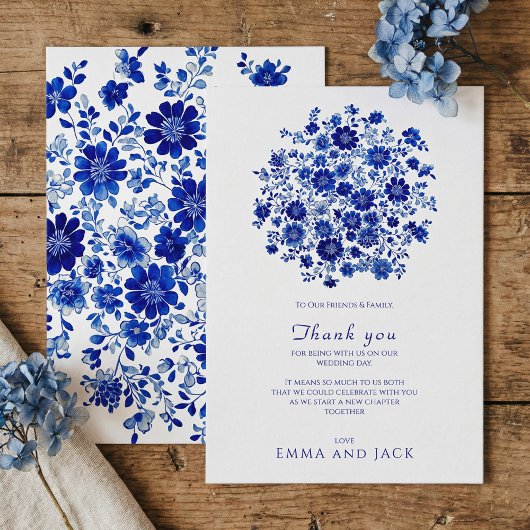 ダスティブルーの花束の結婚式のお礼カード サンキューカード