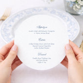 ダスティブルーの花柄の円形結婚式メニュー&プレイスカード メニュー