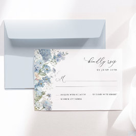 ダスティブルーの花柄の水彩画風エレガントな結婚式 出欠カード