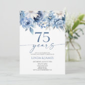 ダスティブルーの花柄の結婚75周年記念 招待状 (スタンド正面)