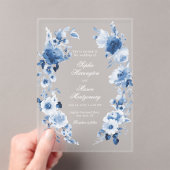 ダスティブルーの花柄アクリル結婚式 アクリル招待状 (インサイチュ (ポータブル))