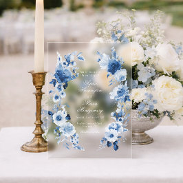 ダスティブルーの花柄アクリル結婚式 アクリル招待状