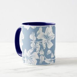 ダスティブルーの花柄ラインモダン陶磁器マグカップ マグカップ