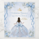 ダスティブルーの花柄リボン女の子Quinceañera ワインラベル (シングルラベル)