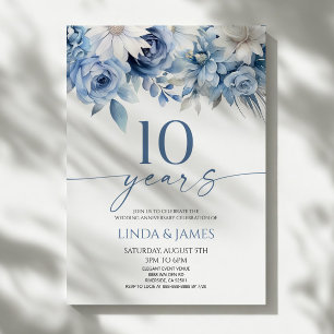 ダスティブルーの花柄10周年結婚記念日 招待状