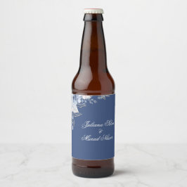 ダスティブルーの花柄 ウェディング ビール瓶ラベル ビールラベル