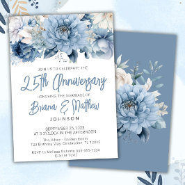 ダスティブルーの花柄 25周年結婚記念日 招待状
