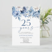 ダスティブルーの花柄 25周年結婚記念 招待状 (スタンド正面)
