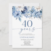 ダスティブルーの花柄 40周年結婚記念日 招待状 (正面)