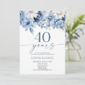 ダスティブルーの花柄 40周年結婚記念日 招待状 (スタンド正面)