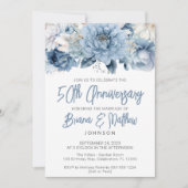 ダスティブルーの花柄 50周年結婚記念日 招待状 (正面)