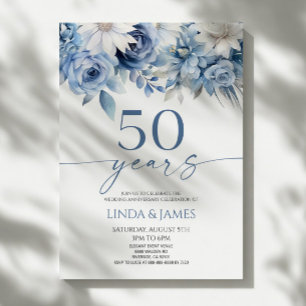 ダスティブルーの花柄 50周年結婚記念 招待状