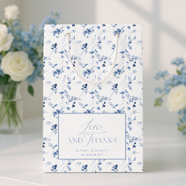 ダスティブルーの花柄「Love and Thanks」ウェディング スモールペーパーバッグ