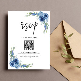 ダスティブルーの花柄QRコード ウェディング 出欠カード