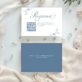 ダスティブルーの花柄QRコード ウェディングRSVP 出欠カード