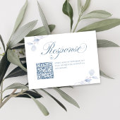 ダスティブルーの花柄QRコード ウェディングRSVP 出欠カード