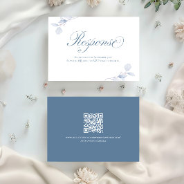 ダスティブルーの花柄QR結婚式返信カード 出欠カード
