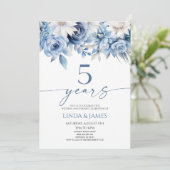 ダスティブルーの花模様の結婚5周年記念 招待状 (スタンド正面)