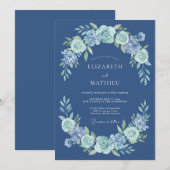 ダスティブルーの花輪の結婚式 招待状 (正面/裏面)