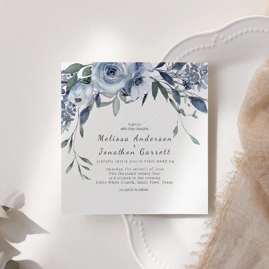 ダスティブルーの花 薔薇の結婚式招待状