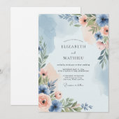 ダスティブルーの詩的な春の結婚式 招待状 (正面/裏面)