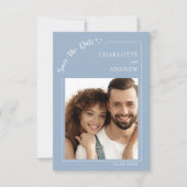ダスティブルーの象牙色の写真付き結婚式Save the Date セーブザデート (正面)