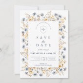 ダスティブルーの野の花の草原の結婚式 セーブザデート (正面)