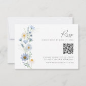 ダスティブルーの野の花QRコード ウェディングRSVP 出欠カード (正面)