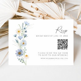 ダスティブルーの野の花QRコード ウェディングRSVP 出欠カード