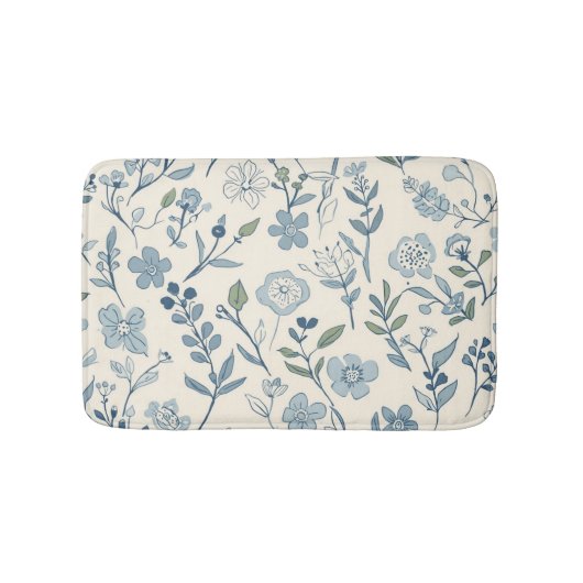 ダスティブルーの野花の草原の植物パターン バスマット (正面)