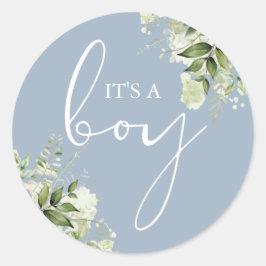 ダスティブルーの「It's A Boy」グリーンネイチャーベイビーシャワーのギフト ラウンドシール