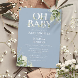 ダスティブルーの「Oh Baby」ボタニカルグリーナリーベビーシャワー 招待状