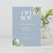 ダスティブルーの「Oh Boy Greenery」QRコードベビーシャワー 招待状 (スタンド正面)