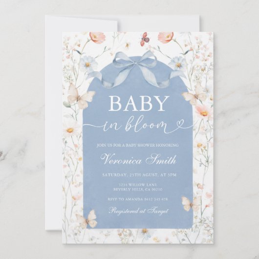 ダスティブルーのBaby in Bloomフラワーワイルドフラワー 招待状 (正面)