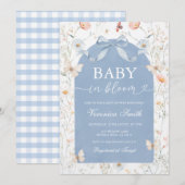 ダスティブルーのBaby in Bloomフラワーワイルドフラワー 招待状 (正面/裏面)
