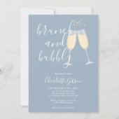 ダスティブルーのBrunch Bubbly Script ブライダルシャワーパーティー 招待状 (正面)