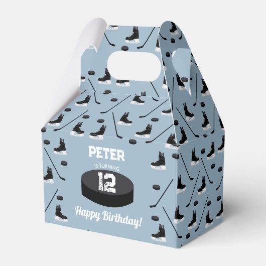 ダスティブルーアイスホッケースティック、スケートパック誕生日 フェイバーボックス (正面サイド)