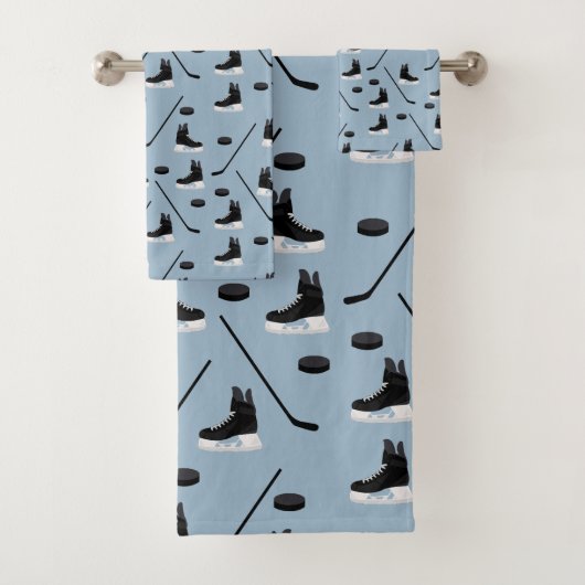 ダスティブルーアイスホッケースティック、スケート&パックパターン バスタオルセット (インサイチュ)