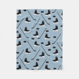 ダスティブルーアイスホッケースティック、スケート&パックパターン フリースブランケット