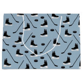 ダスティブルーアイスホッケースティック、スケート&パックパターン ラージペーパーバッグ (正面)