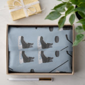 ダスティブルーアイスホッケースティック、スケート&パックパターン 薄葉紙 (ギフト)