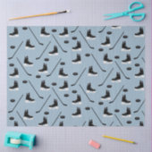 ダスティブルーアイスホッケースティック、スケート&パックパターン 薄葉紙 (クラフト)