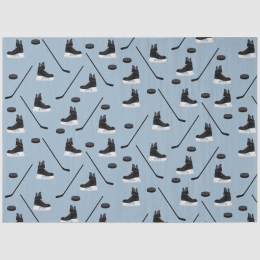 ダスティブルーアイスホッケースティック、スケート&パックパターン 薄葉紙 (正面)