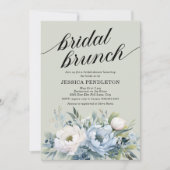 ダスティブルーアイボリーフローラルセージグリーンブライダルブランチ 招待状 (正面)