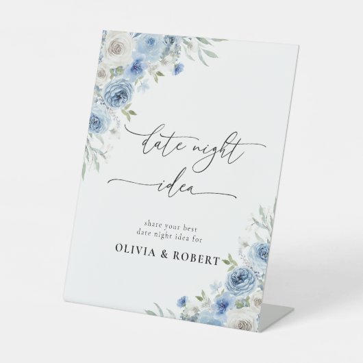 ダスティブルーアイボリーフローラ日付夜アイディア標識 台座サイン (正面)
