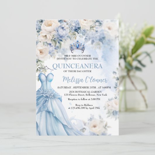 ダスティブルーアイボリーフローラ結婚式招待状 招待状 (スタンド正面)