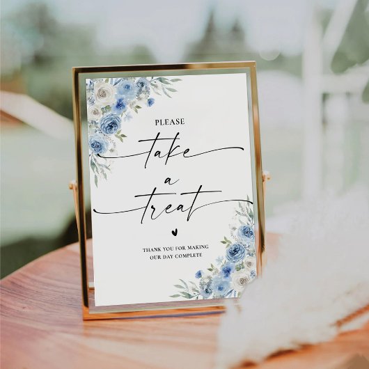 ダスティブルーアイボリーブライダルシャワートリートサインを取る 台座サイン