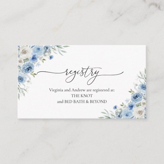 ダスティブルーアイボリーブライダルシャワーレジストリ エンクロージャーカード (正面)