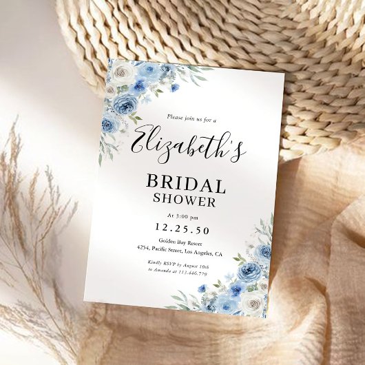 ダスティブルーアイボリーブライダルシャワー招待 招待状